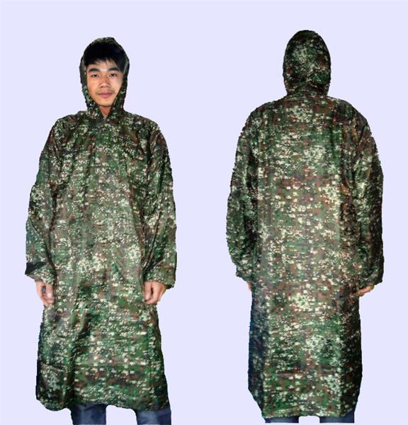 厂家定做涤纶pvc军用迷彩雨衣风衣式雨衣